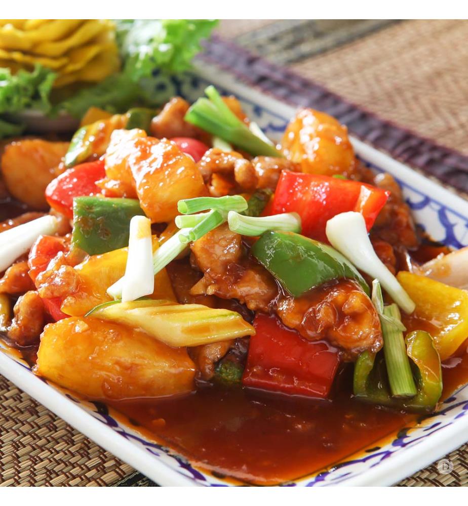 gebratenes poulet mit suss sauer sauce und ananas mit ohne teig poulet rising sun restaurant home