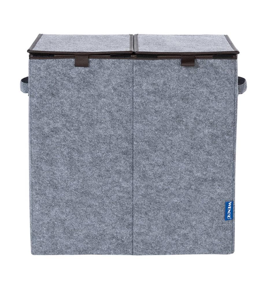 Waschesammler Filz Duo Grau Braun Waschekorb 2 Kammern 82 L